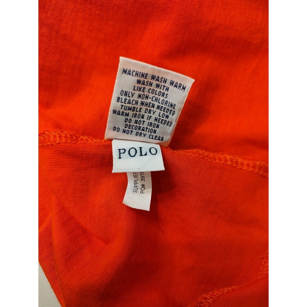 Polo Ralph Lauren Men Sz L  Long‎ Sleeve Crew Preppy T Shirt Orange Green Pony - Picture 7 of 8
